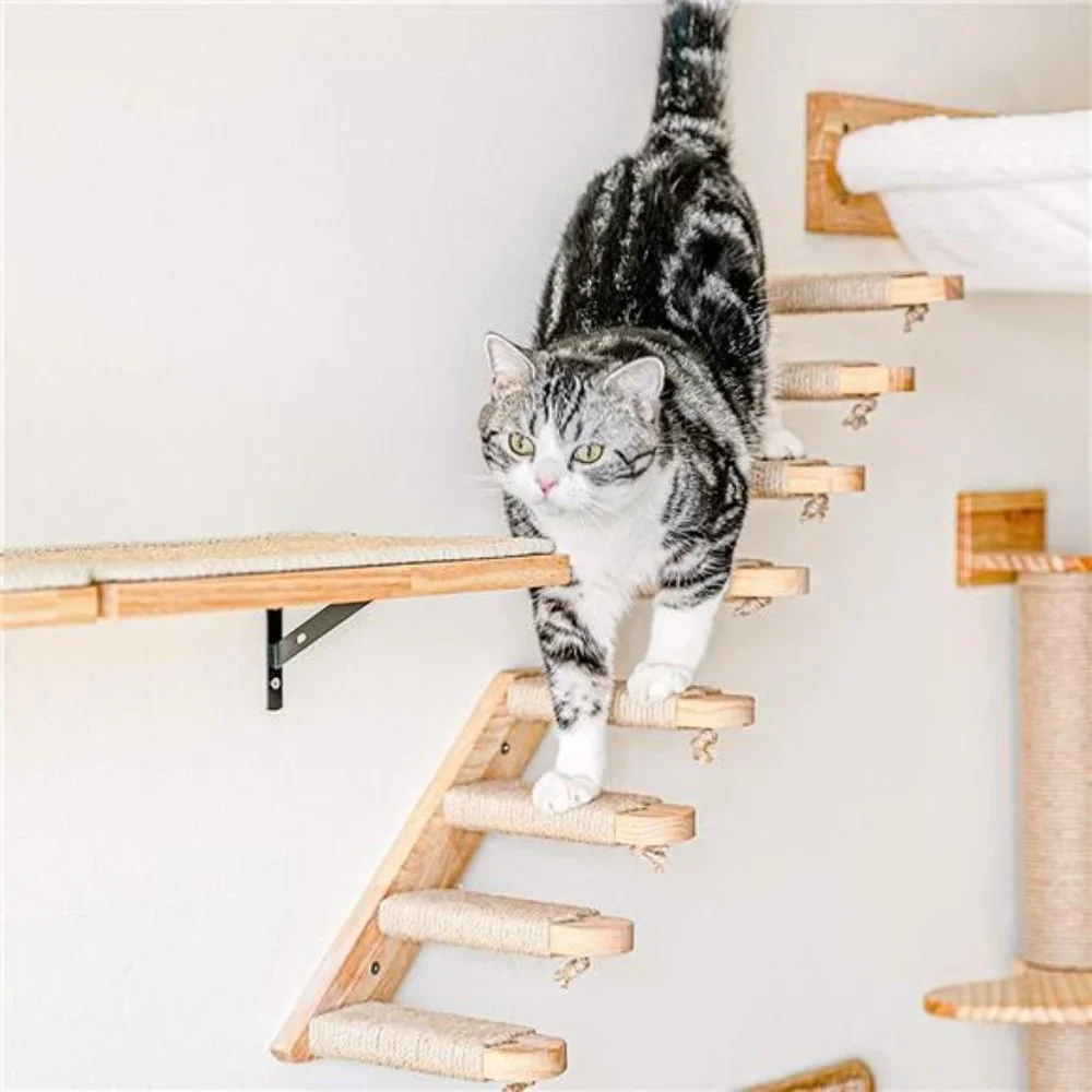 Cat Climbing Shelf Wall Mounted, Four Step Cat Stairway with Jute Scratching